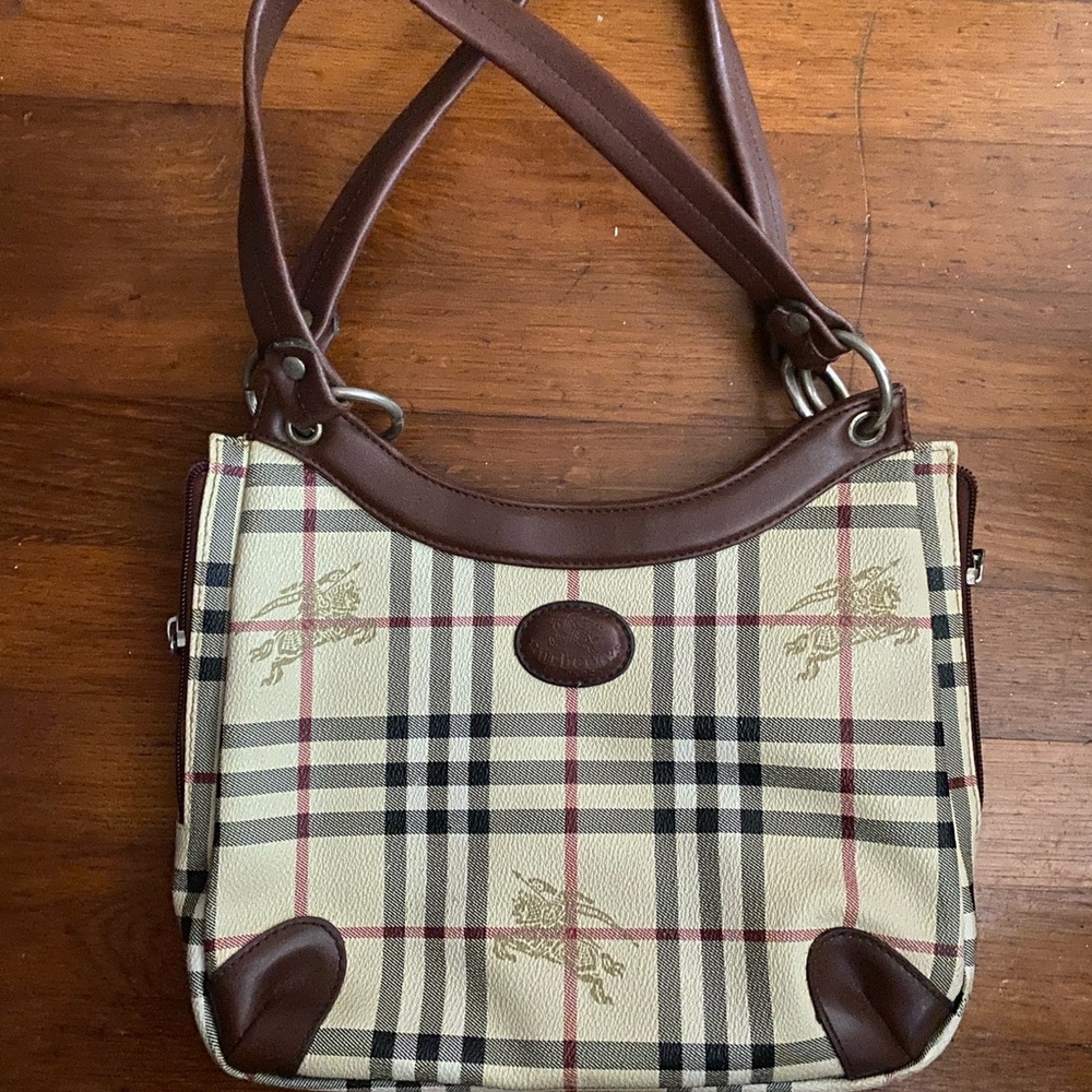 Elegant Brown and Cream Plaid Shoulder Bag